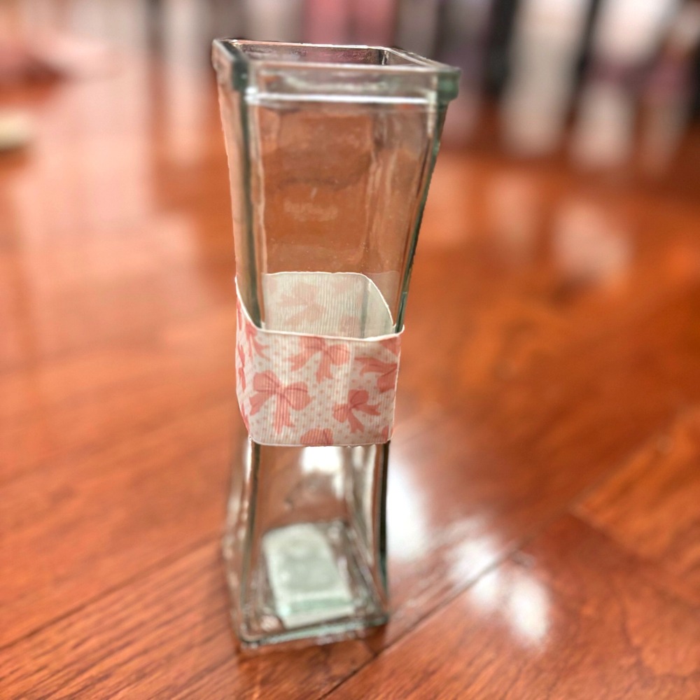 Clear Glass Square Vase Home Decor Accent Pink bow decor baby shower centerpiece